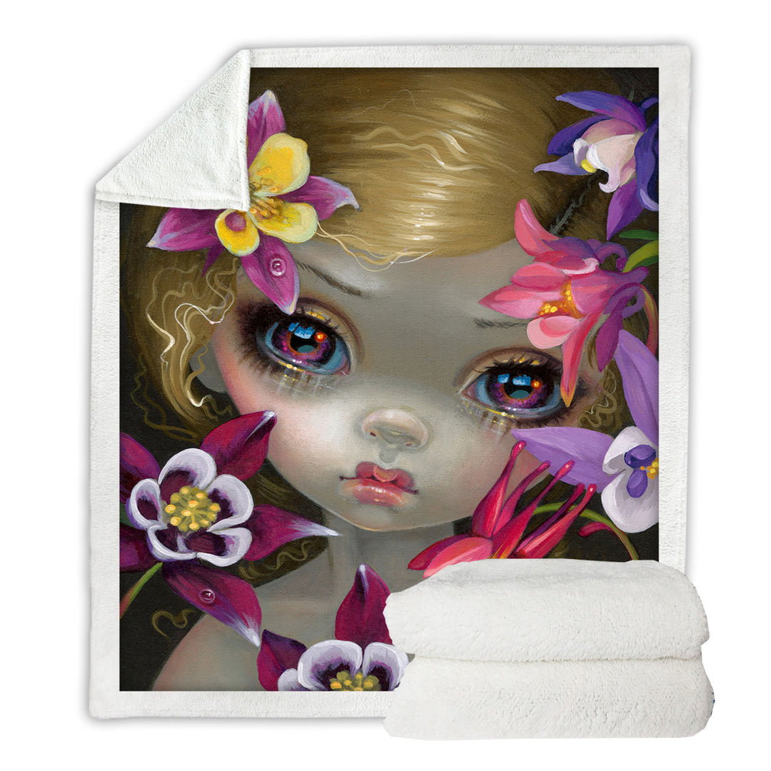 Columbine Flowers Sherpa Blanket Poisonous Beauties Columbine Girl with Flowers