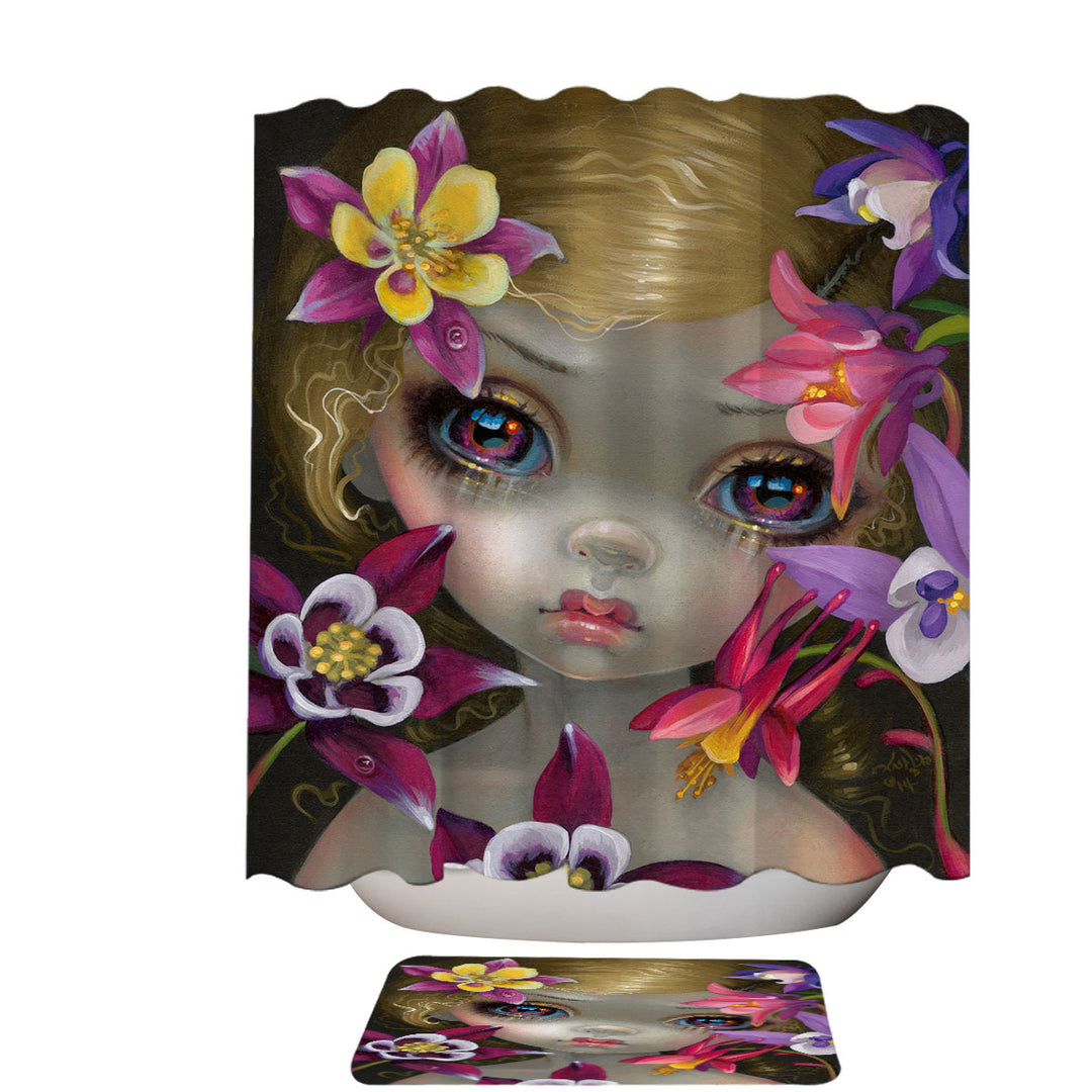 Columbine Flowers Shower Curtain Poisonous Beauties Columbine Girl with Flowers