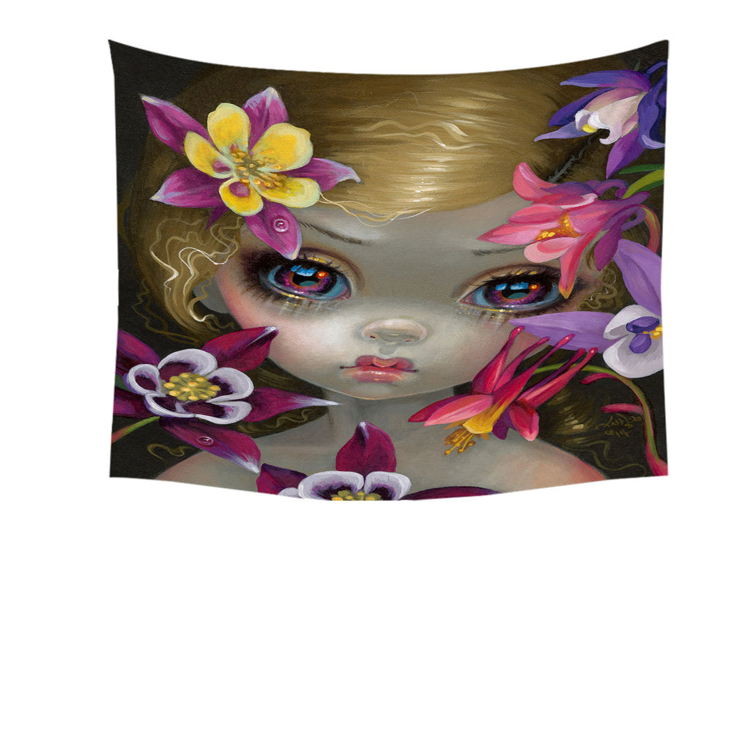 Columbine Flowers Tapestry Wall Decor Poisonous Beauties Columbine Girl with Flowers