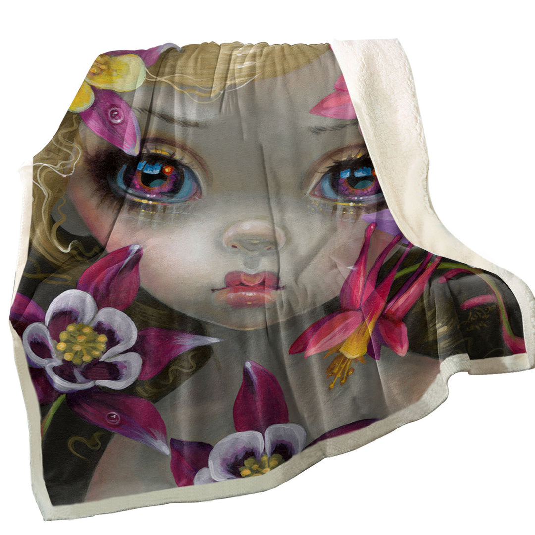 Columbine Flowers Throw Blanket Poisonous Beauties Columbine Girl with Flowers