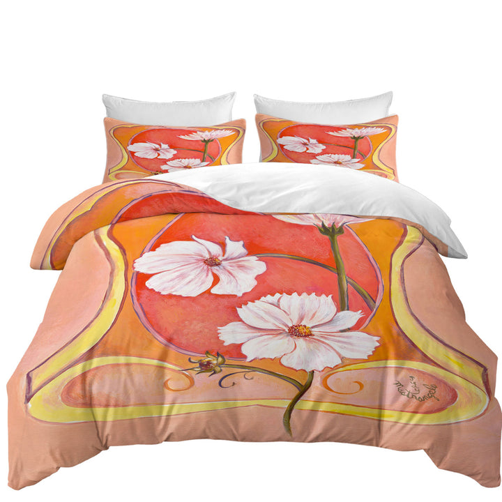 Comforter Cover with Art Deco Cosmos White Flowers