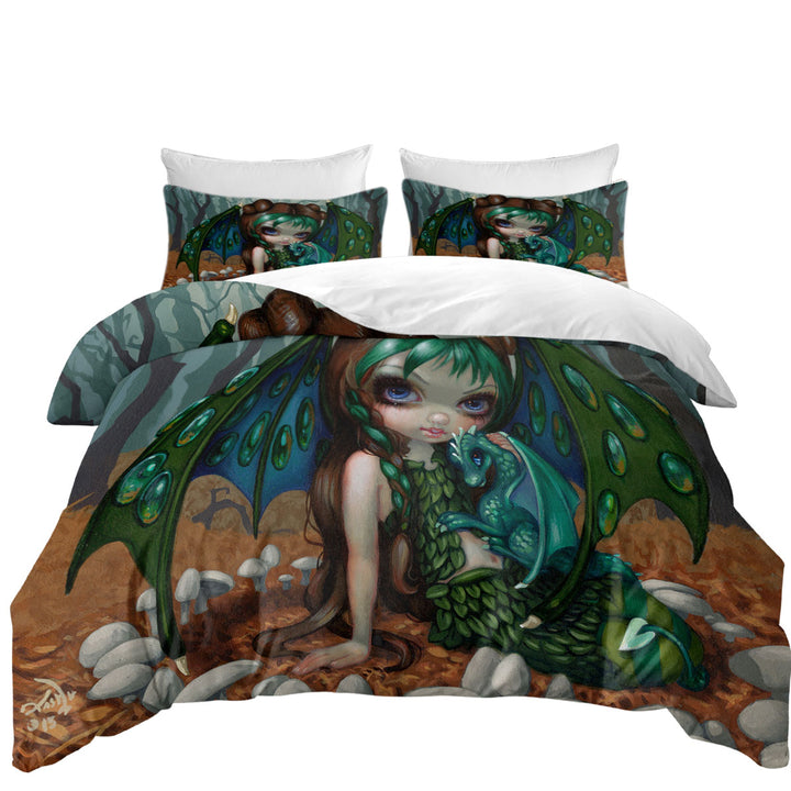 Comforter Cover with Beautiful Dragon Fairy and Her Ivy Dragonling