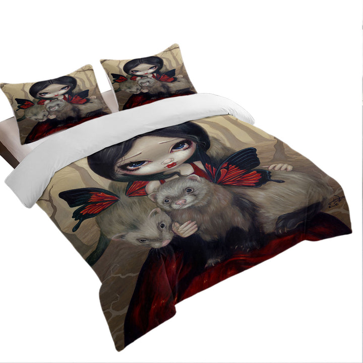 Comforter Cover with Beautiful Maiden with Red Butterfly Ferrets