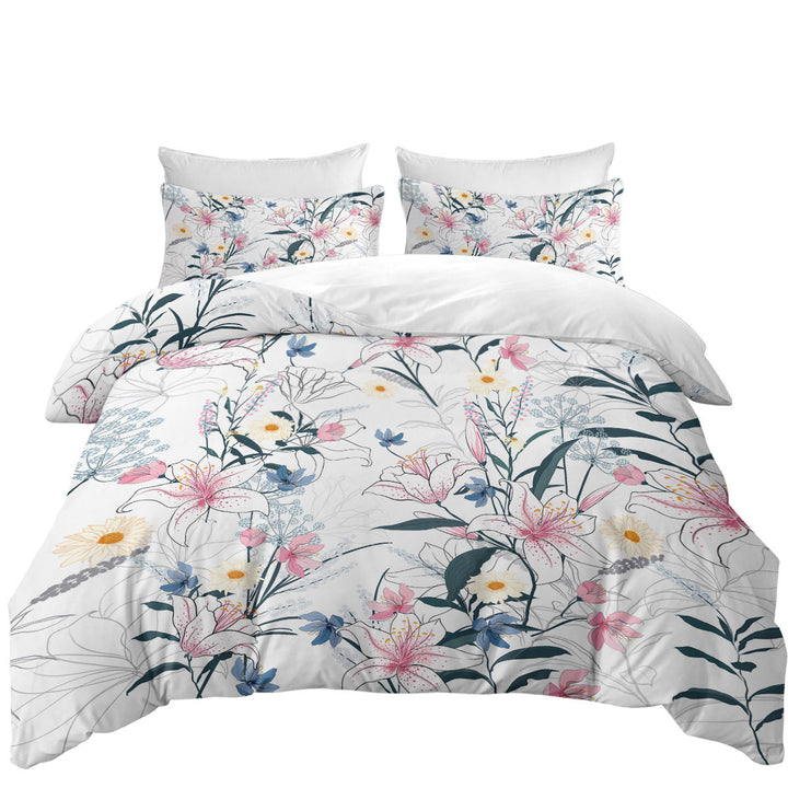 Comforter Cover with Bluish Pinkish Floral Drawing