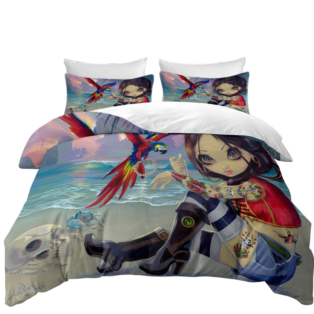 Comforter Cover with Bootstrap Betsy Macaws Parrot and Girl Pirate