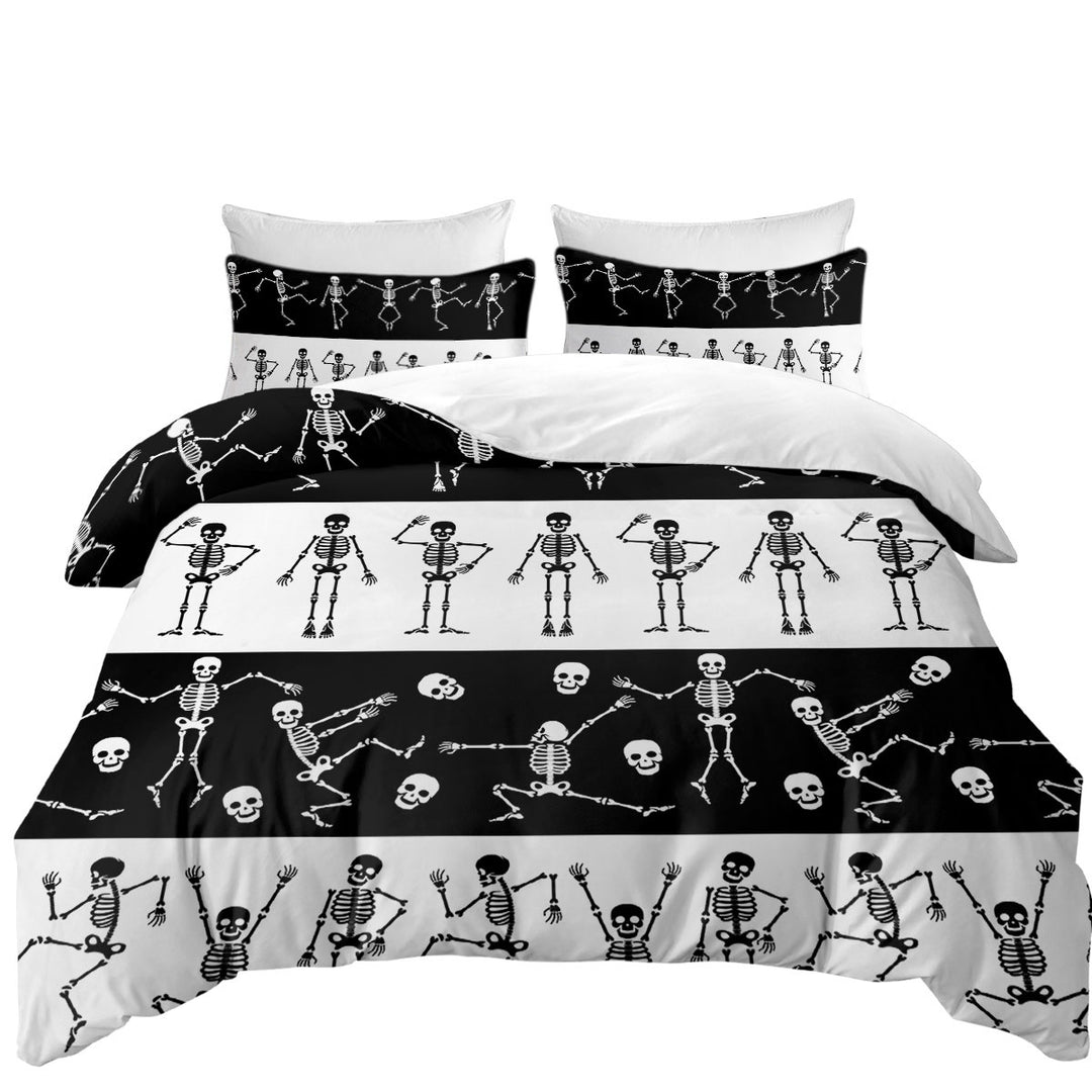 Comforter Cover with Cool Skeletons in Black White Stripes