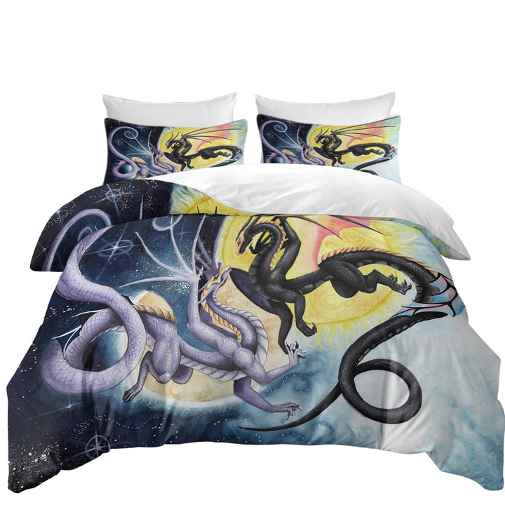 Comforter Cover with Dragons War Fantasy Art Sun vs Moon