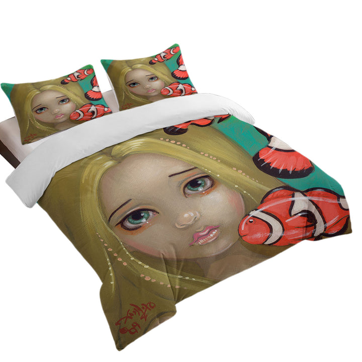 Comforter Cover with Faces of Faery _8 Girl and Clownfish