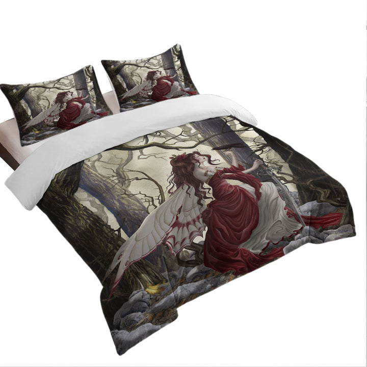 Comforter Cover with Fantasy Art the Red Fairy and Her Crow