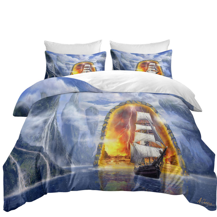 Comforter Cover with Fiction Art Ship Fjord Portal