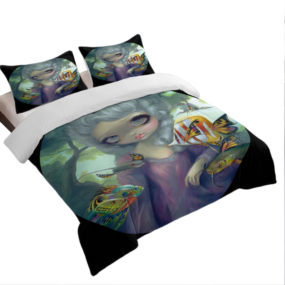 Comforter Cover with Fine Art Flying Fish Beautiful Girl and Winged Fish