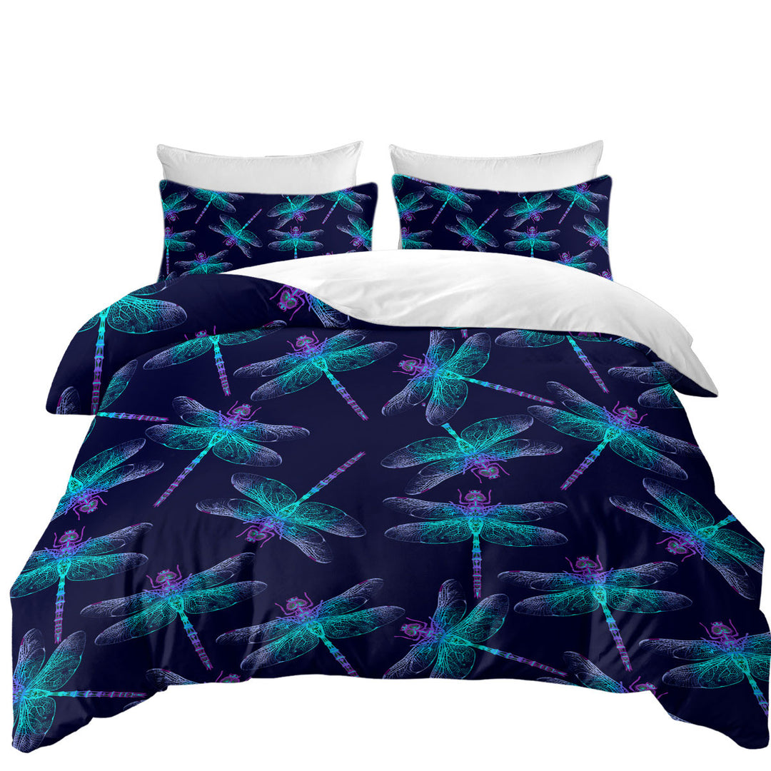 Comforter Cover with Glowing Purplish Dragonflies