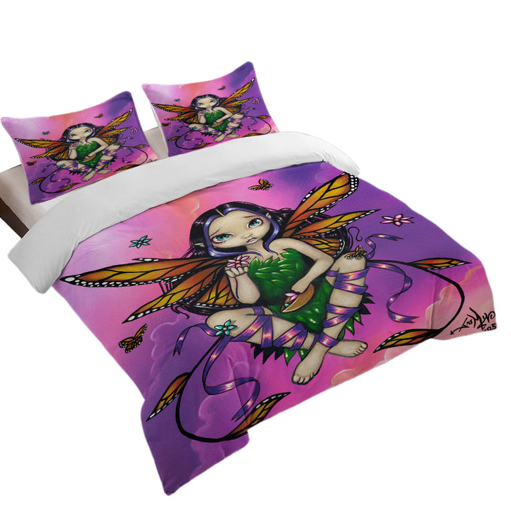 Comforter Cover with Monarch Butterfly Fairy at Sunset