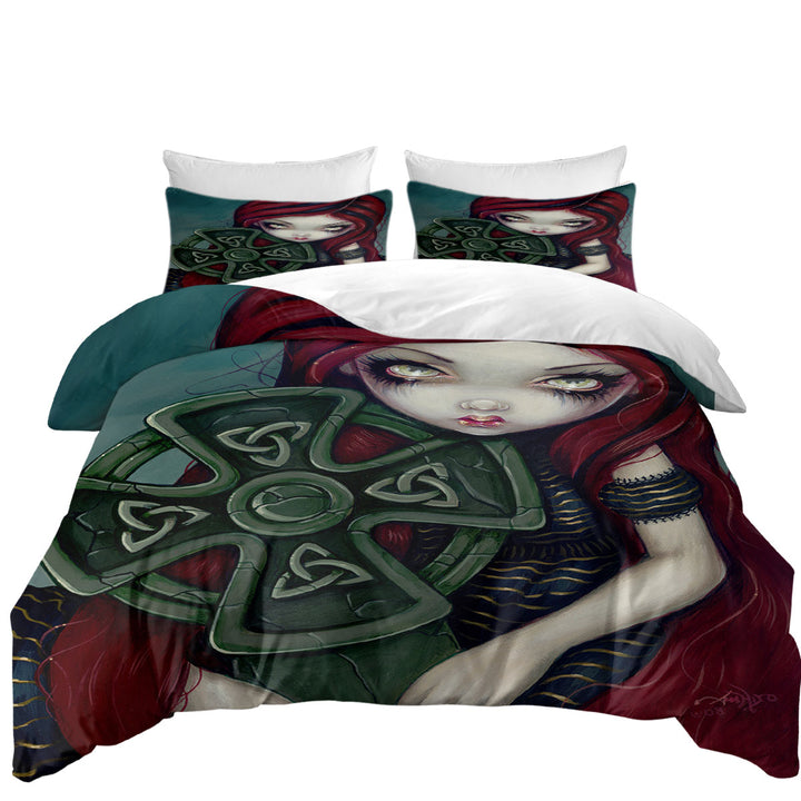 Comforter Cover with Strangely Lonely Goth Girl Holds Celtic Cross