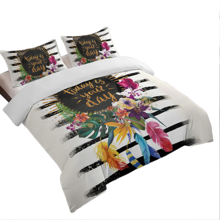 Comforter Cover with Tropical Flowers Encouragement