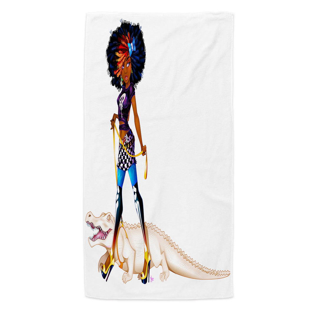 Cool Afro Black Girl Pool Towel the Man Eater Alligator