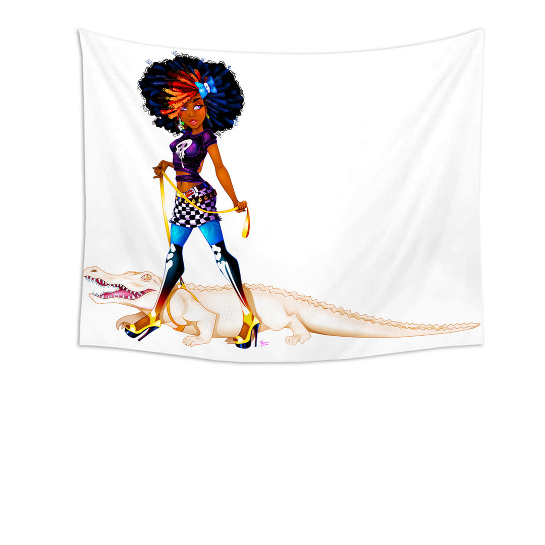Cool Afro Black Girl Wall Tapestry the Man Eater Alligator