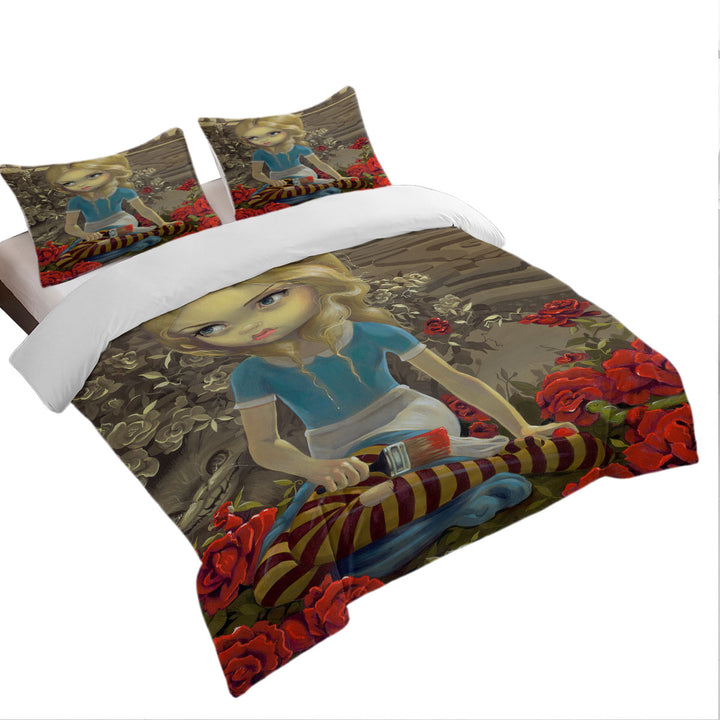 Cool Alice Art Painting the Roses Red Duvet Covers King