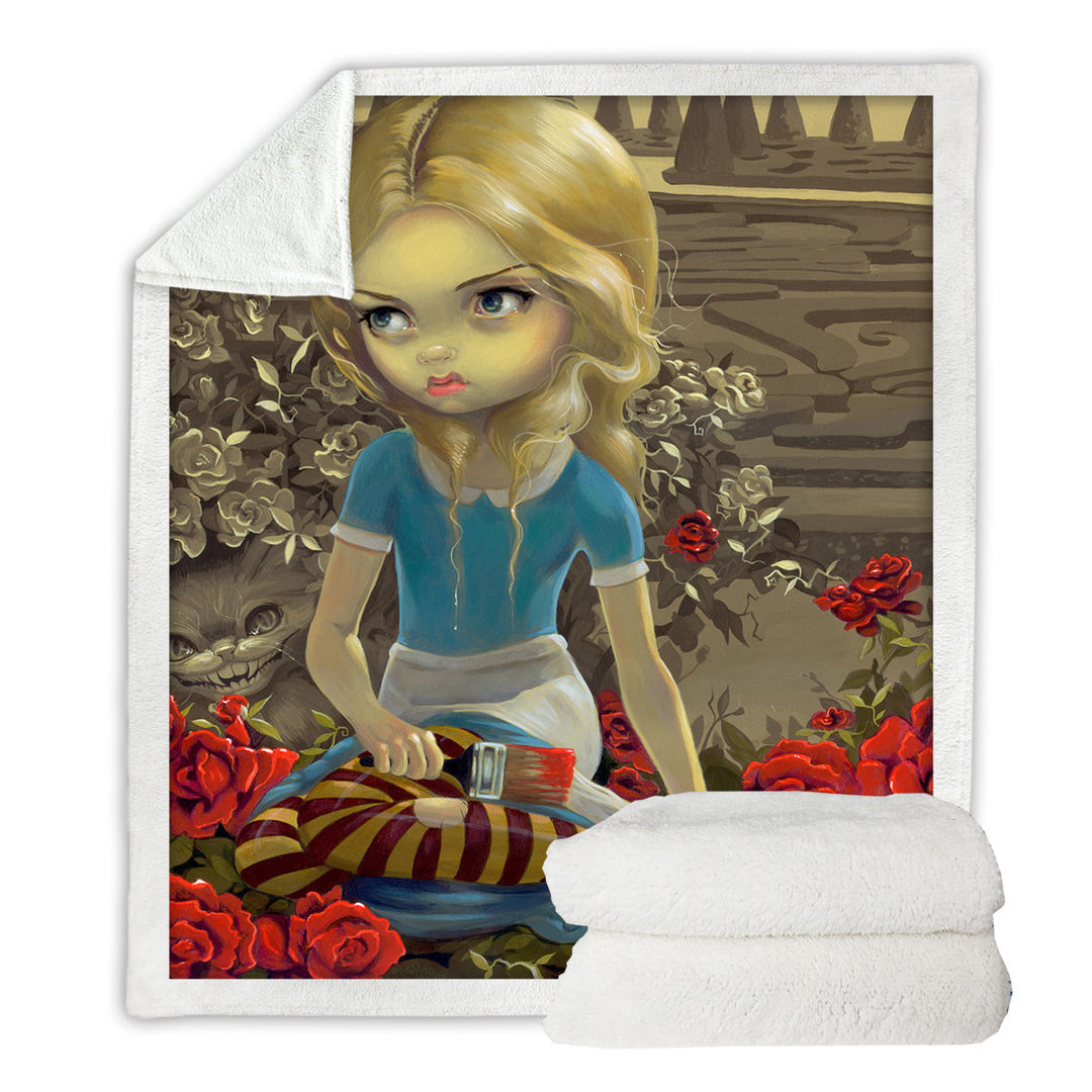 Cool Alice Fleece Blankets Art Painting the Roses Red