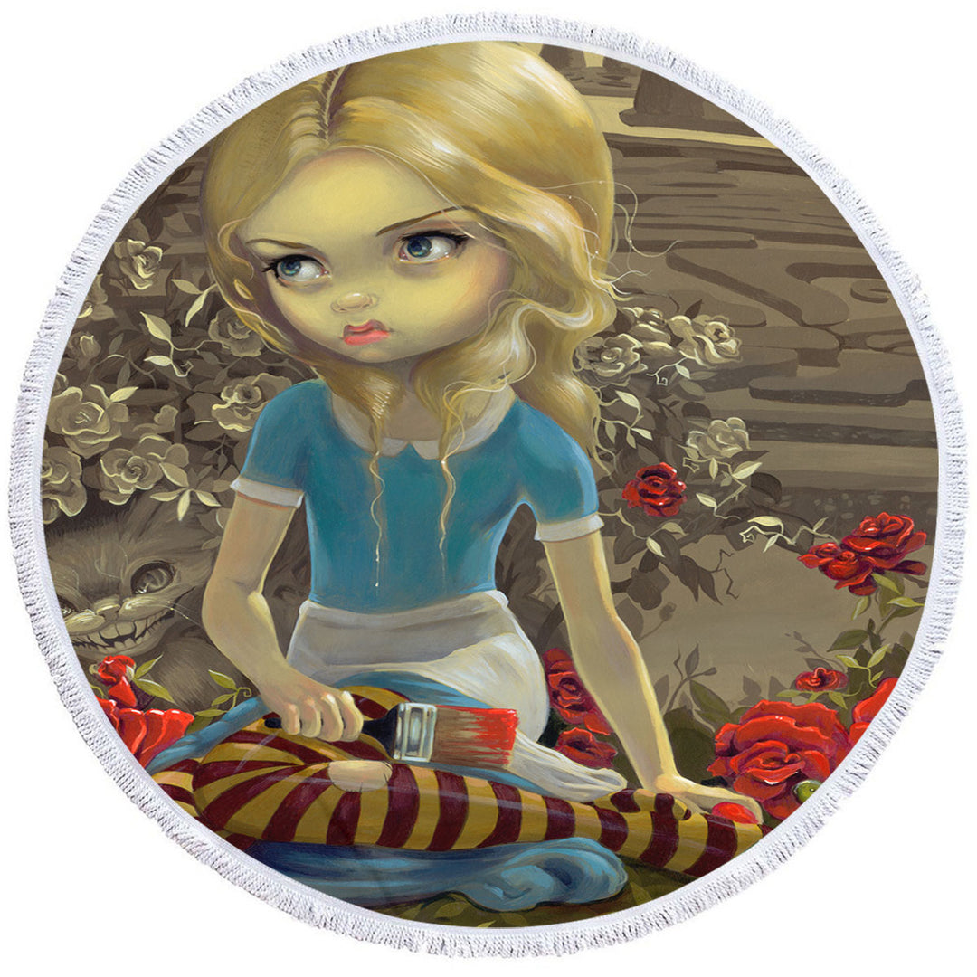 Cool Alice Unusual Beach Towels Art Painting the Roses Red