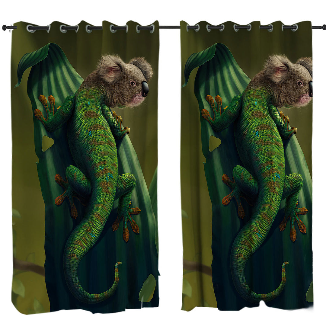 Cool Animal Art Gekoala Iguana and Koala Custom Drapes