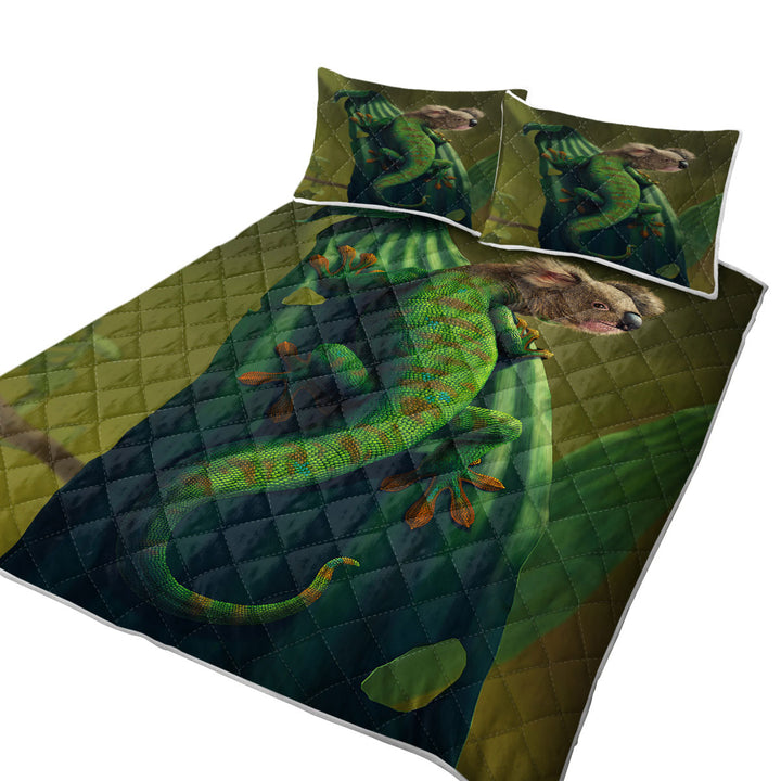 Cool Animal Art Gekoala Iguana and Koala Quilt