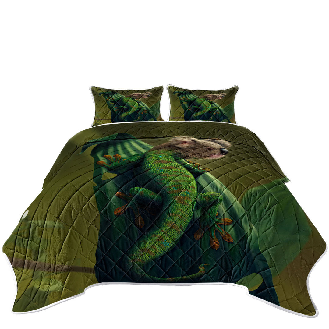 Cool Animal Art Gekoala Iguana and Koala Twin Quilt