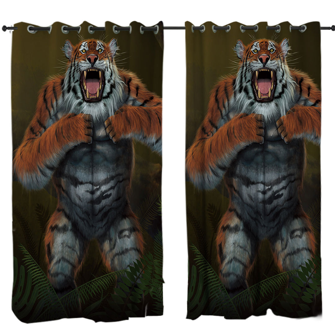 Cool Animal Art Tigerilla Gorilla vs Tiger Curtains