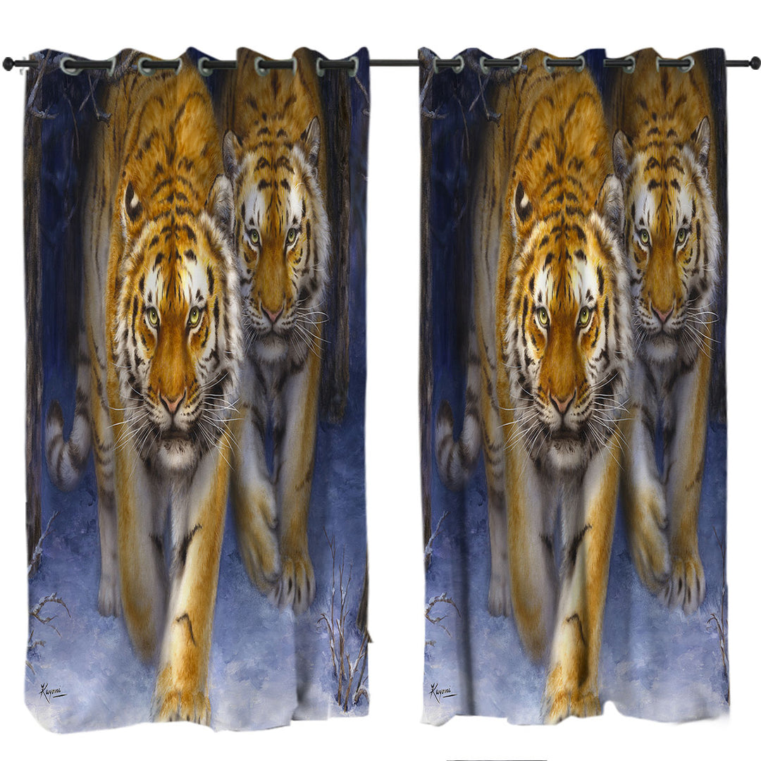 Cool Animal Art Two Tigers in the Siberian Forest Curtains