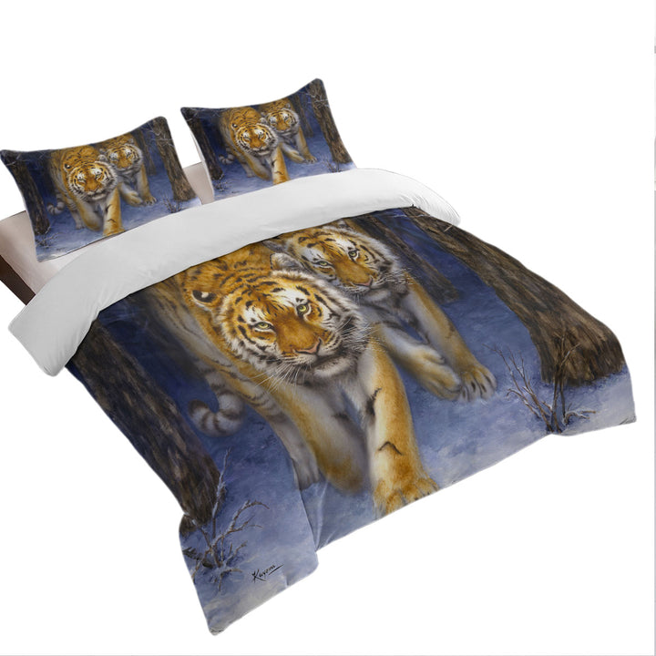 Cool Animal Art Two Tigers in the Siberian Forest Duvet Covers