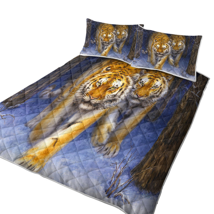 Cool Animal Art Two Tigers in the Siberian Forest King Size Quilt