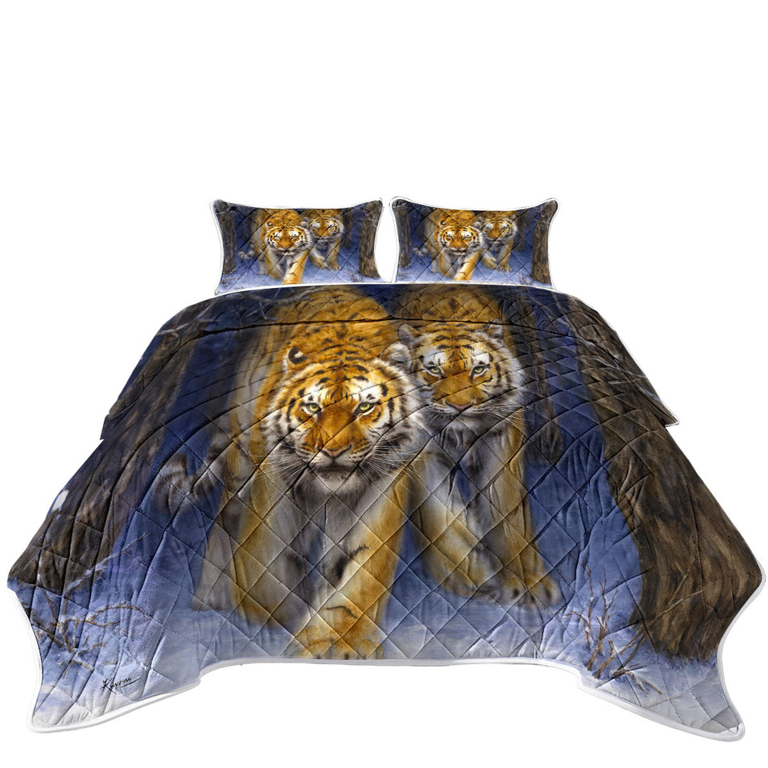 Cool Animal Art Two Tigers in the Siberian Forest Quilts for sale