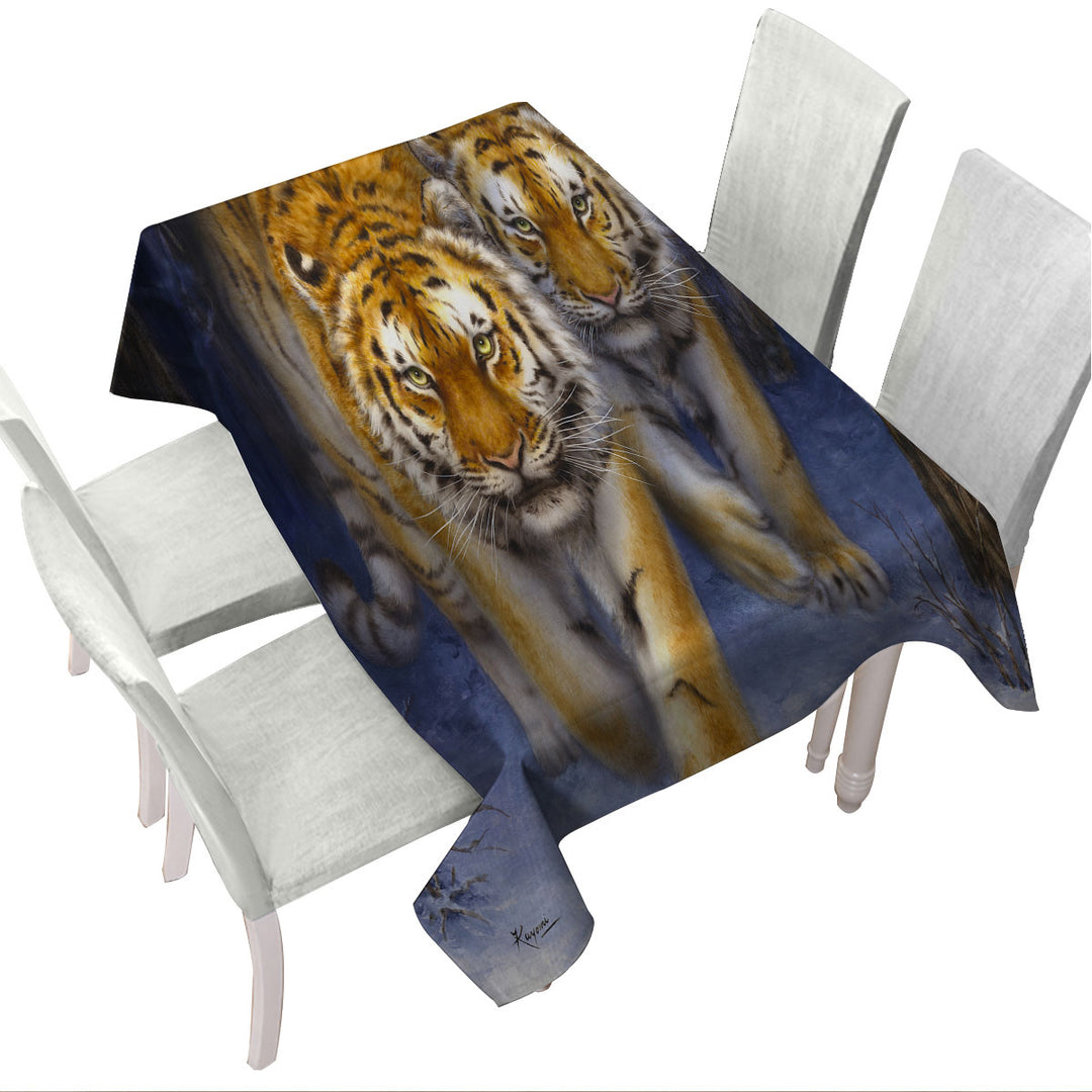 Cool Animal Art Two Tigers in the Siberian Forest Tablecloth