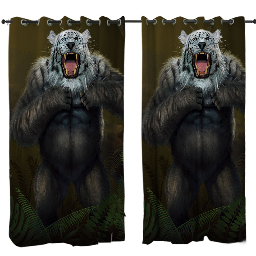 Cool Animal Artwork Tigerilla Gorilla vs White Tiger Curtain