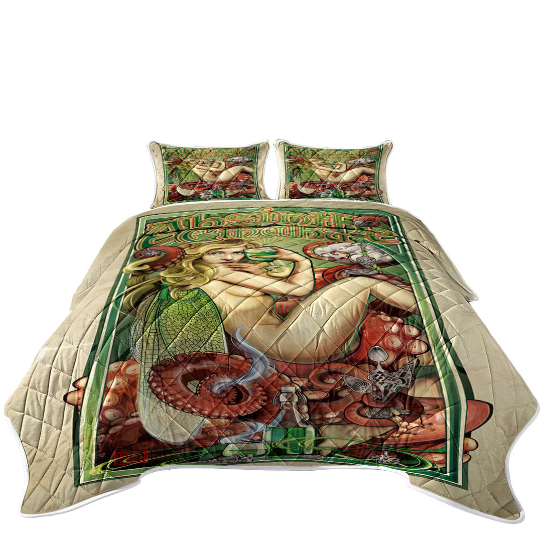 Cool Art Absinthe Cthulhu and Sexy Woman California King Quilt Sets