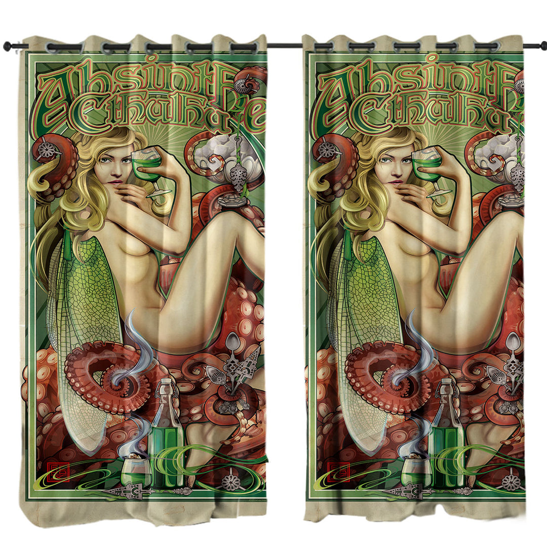 Cool Art Absinthe Cthulhu and Sexy Woman Curtain