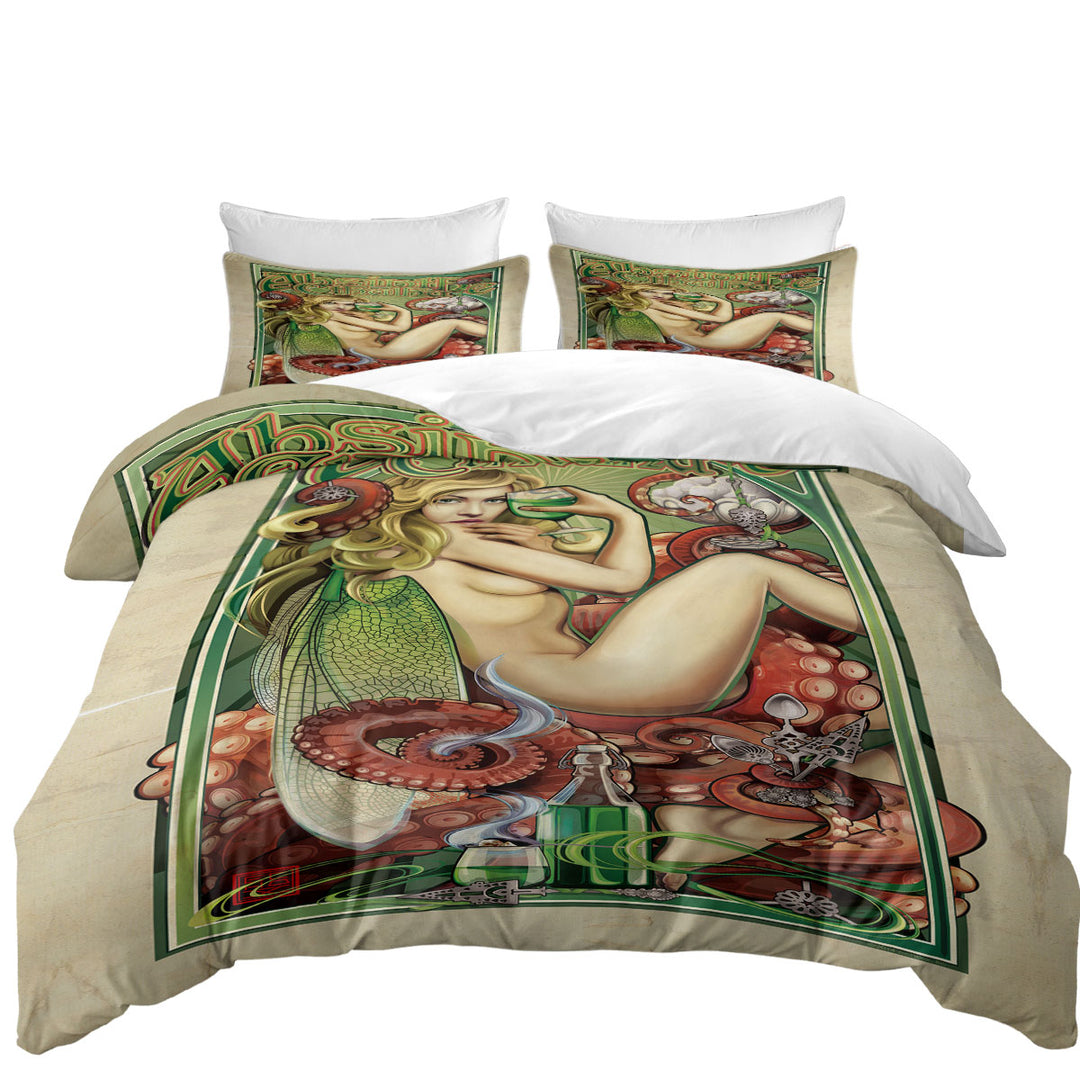 Cool Art Absinthe Cthulhu and Sexy Woman Duvet Cover