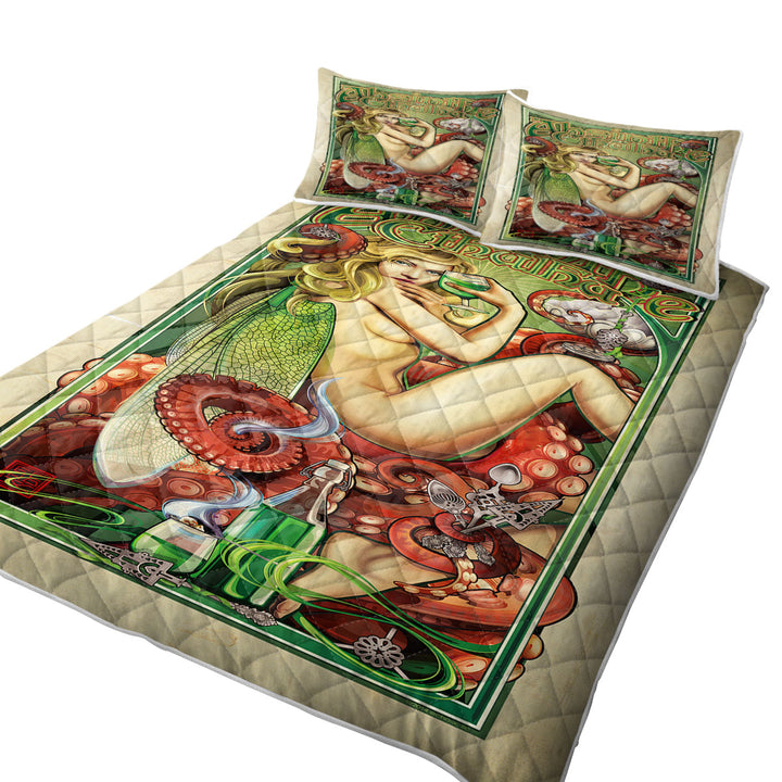 Cool Art Absinthe Cthulhu and Sexy Woman King Size Quilt Sets