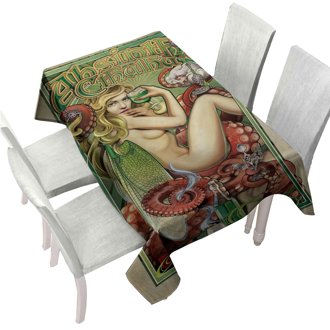 Cool Art Absinthe Cthulhu and Sexy Woman Tablecloths