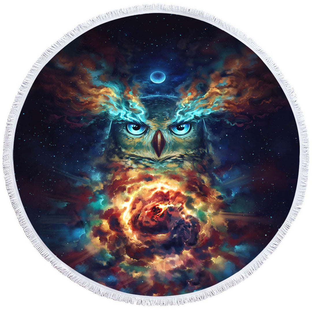 Cool Art Aurowla Space Owl Round Beach Towel