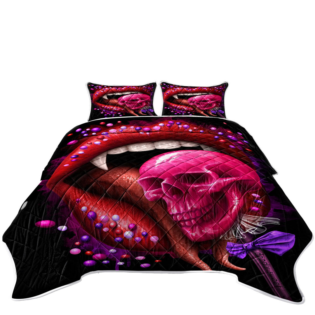 Cool Art Black Deadly Sweet Lips and Lollipop Skull Coverlet