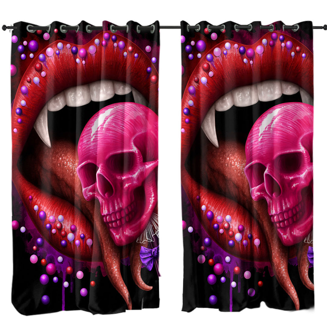 Cool Art Black Deadly Sweet Lips and Lollipop Skull Curtain