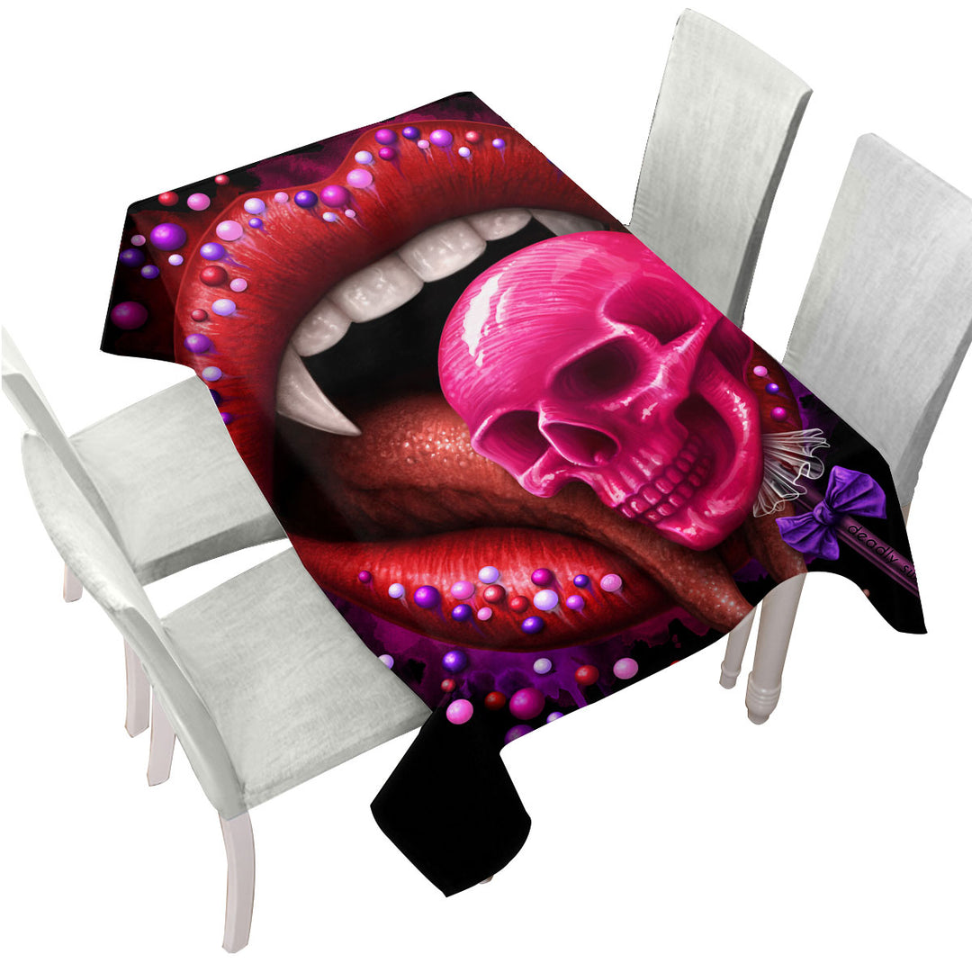 Cool Art Black Deadly Sweet Lips and Lollipop Skull Custom table cloth