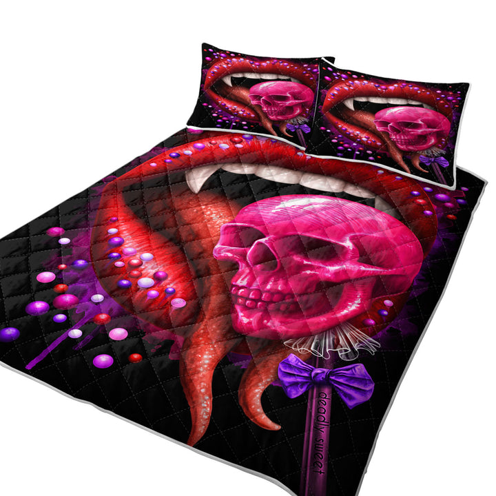 Cool Art Black Deadly Sweet Lips and Lollipop Skull Quilts