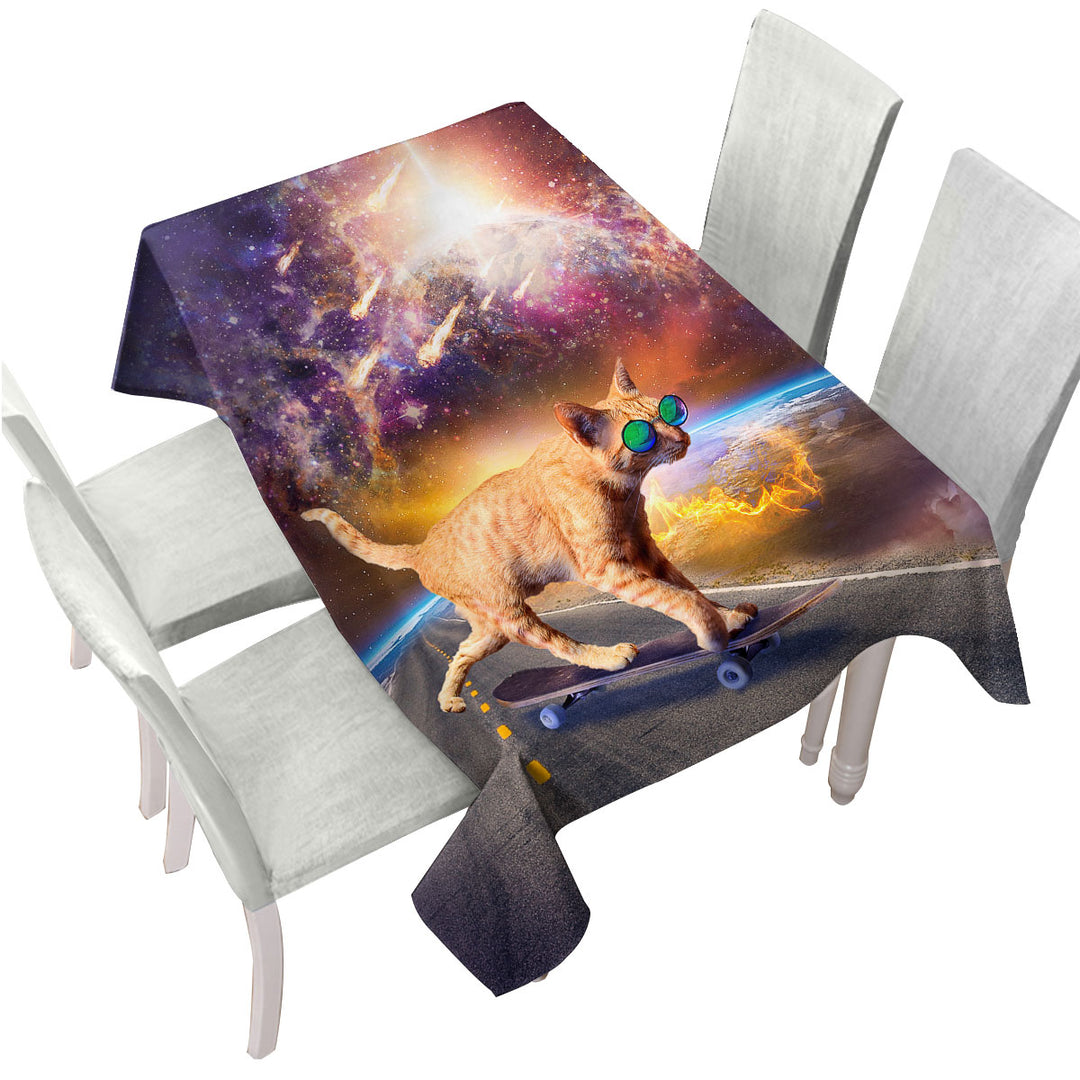 Cool Art Cat Skateboarding in Space Custom table cloth