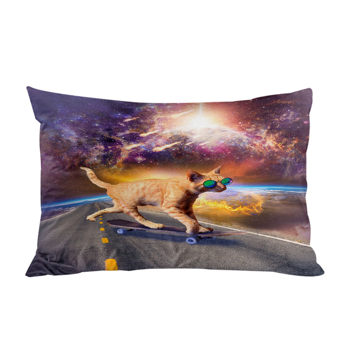 Cool Art Cat Skateboarding in Space King Pillow Cases