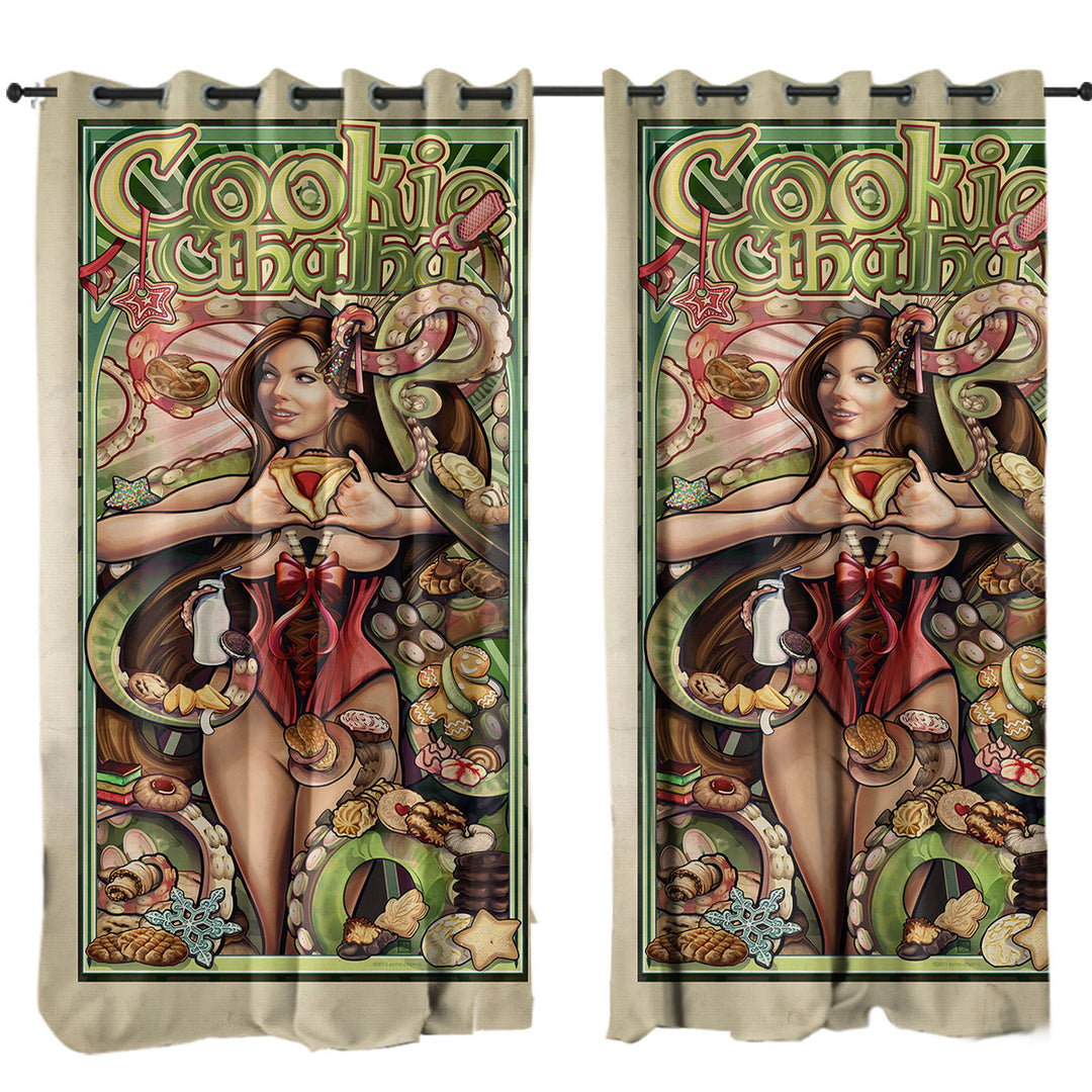 Cool Art Cookie Cthulhu and Sexy Girl Curtains for Bedroom