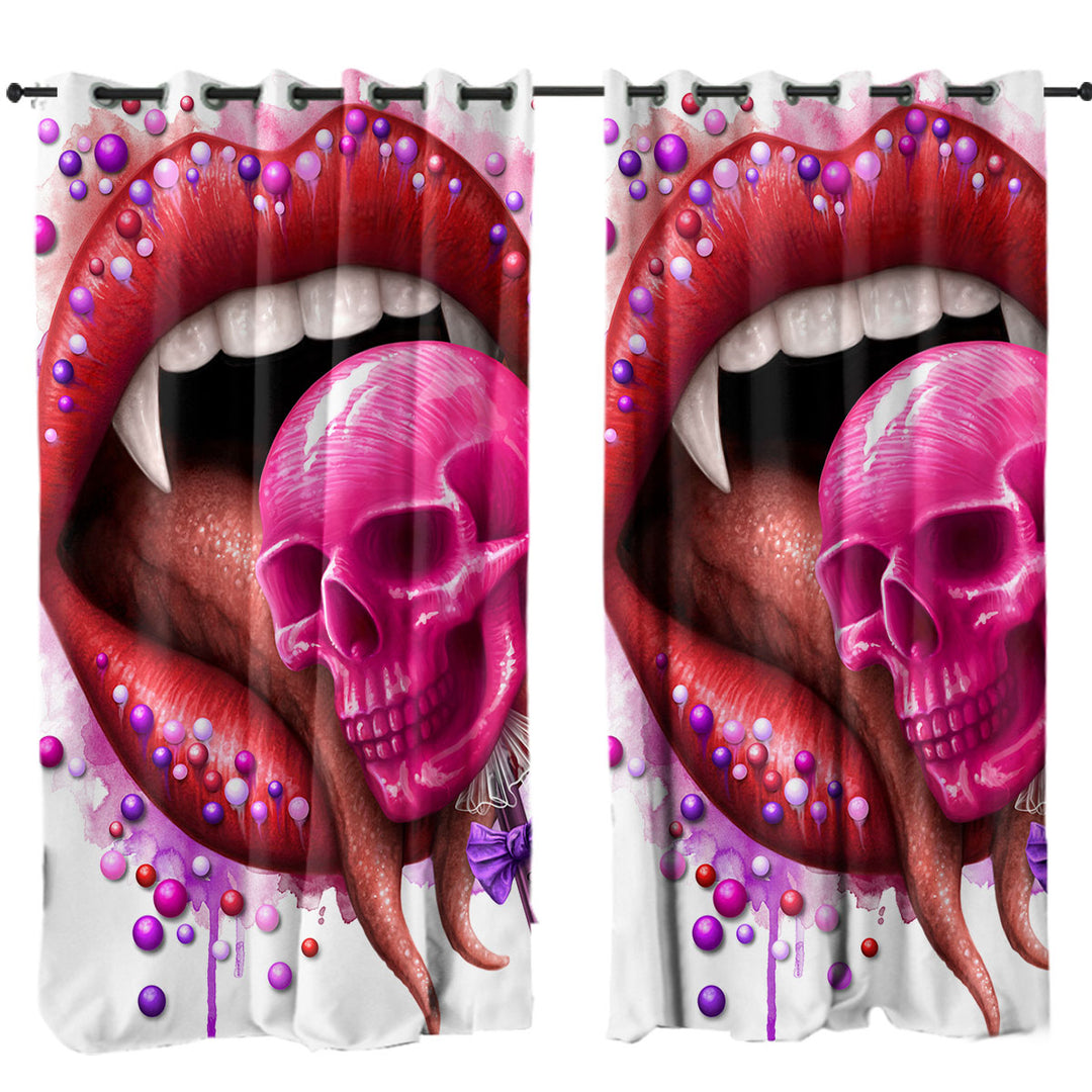 Cool Art Deadly Sweet Lips and Lollipop Skull Curtains