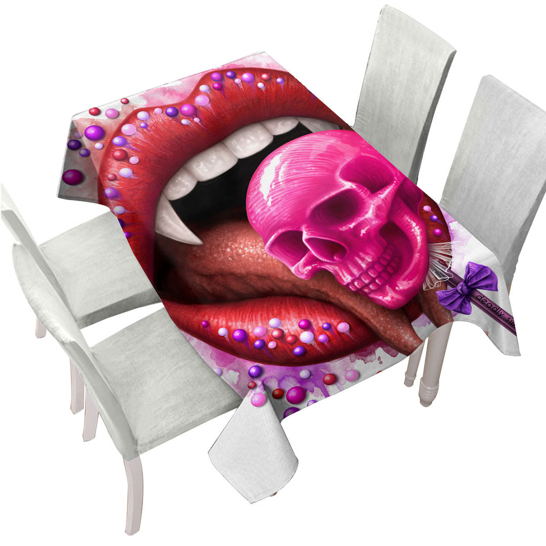 Cool Art Deadly Sweet Lips and Lollipop Skull Custom table cloth