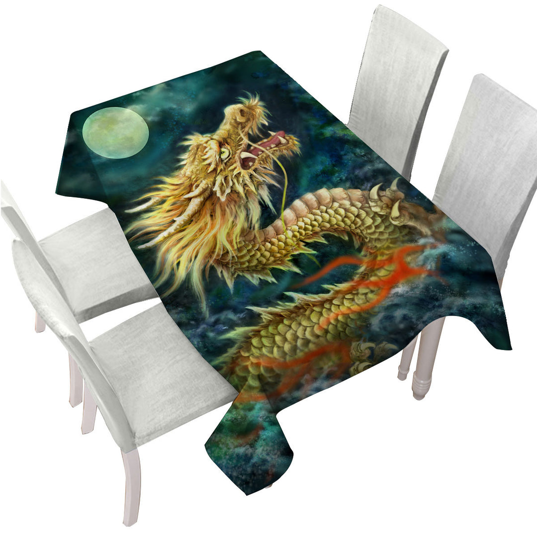 Cool Art Full Moon Ocean Storm Chinese Dragon Tablecloths